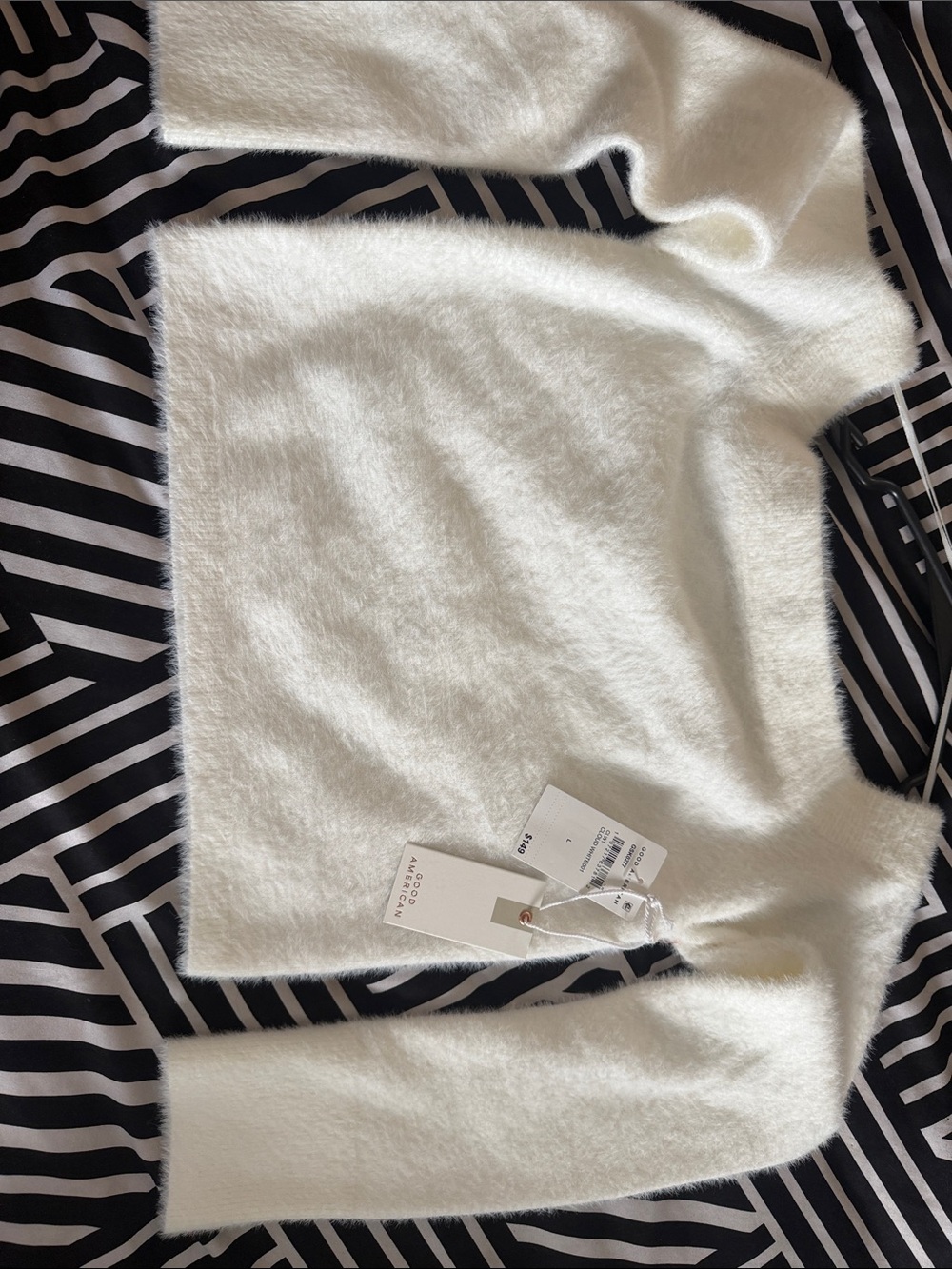 Good American off the shoulders Soft White Fuzzy Crewneck Sweater